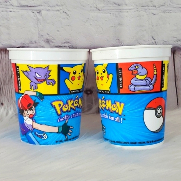 Vintage 90s Pokémon Nintendo First Generation 1999 Plastic Cup Set of Two 4.5" - Picture 1 of 17